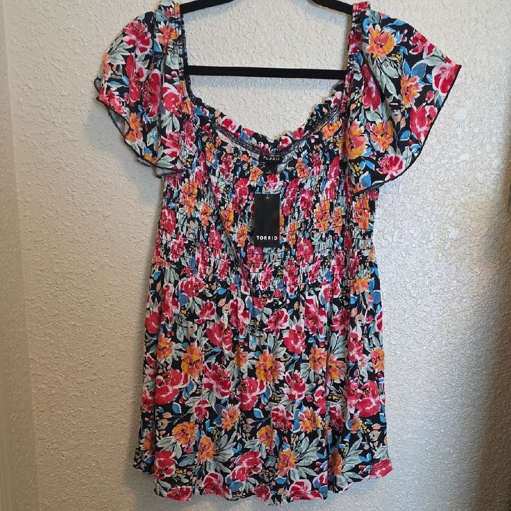 Torrid Multicolor Floral Smocked Blouse